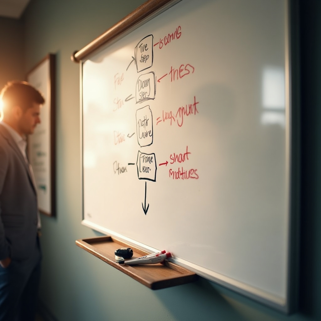 Whiteboard se schématem struktury rozhovoru o rodinném rozpočtu